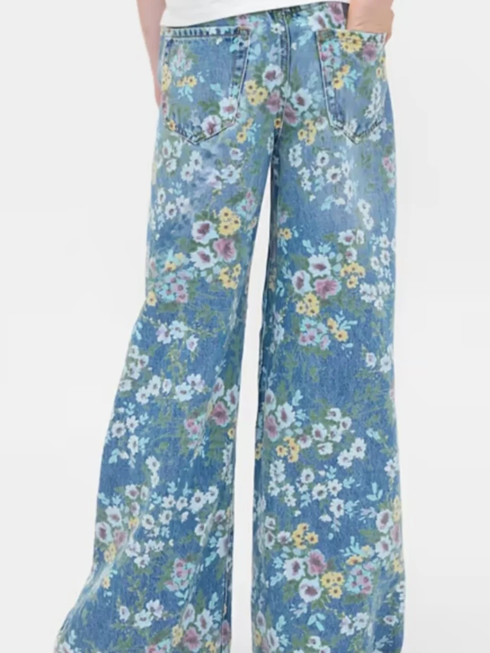 GAP Floral Baggy Denim Jeans — Light Blue with Multicolor Blooms